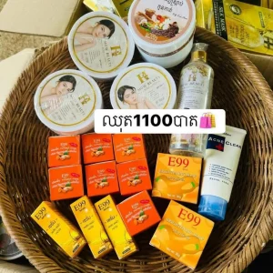 Set of Cosmetics: Moisturizing Night Cream, 3 Day Cream SPF60+, Acne Facial Foam, 2 Brightening Soap, Skin Spray, 3 Body Lotion, 7 Night Cream